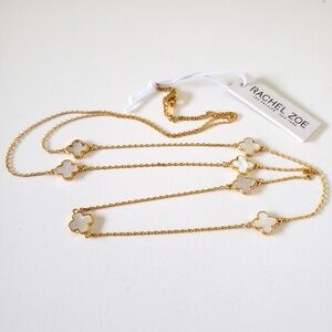 Rachel Zoe Sterling Silver Clover MOP Long Necklace